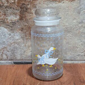 Vintage Anchor Hocking Farm Country Goose Geese Storage Jar Canister 8.5" Lid
